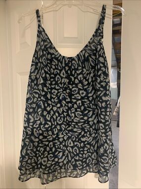 CAbi Navy and White Printed Silk Camisole